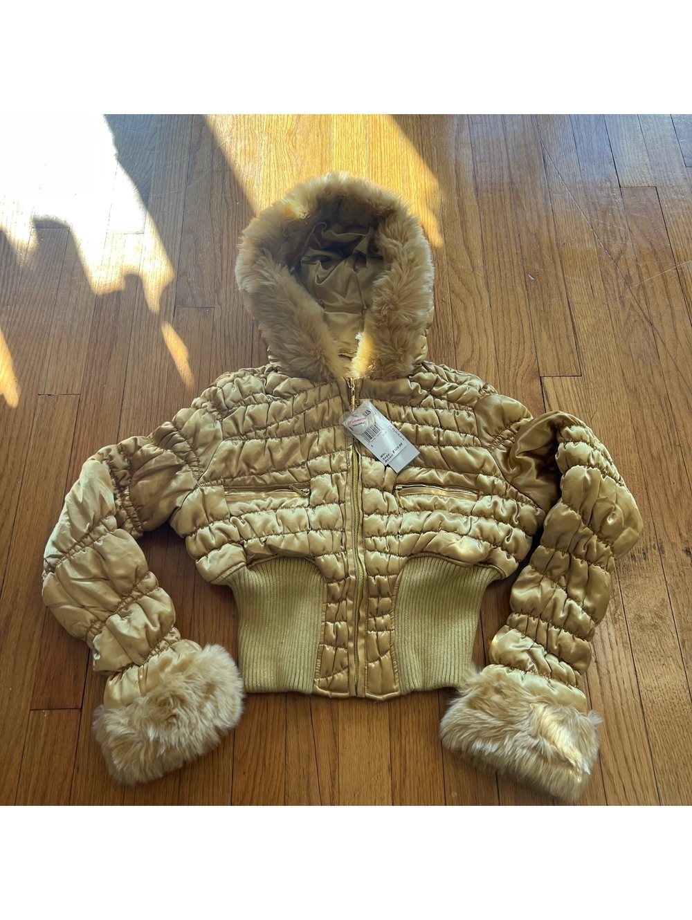 Vintage Y2K cropped fur lined gold jacket